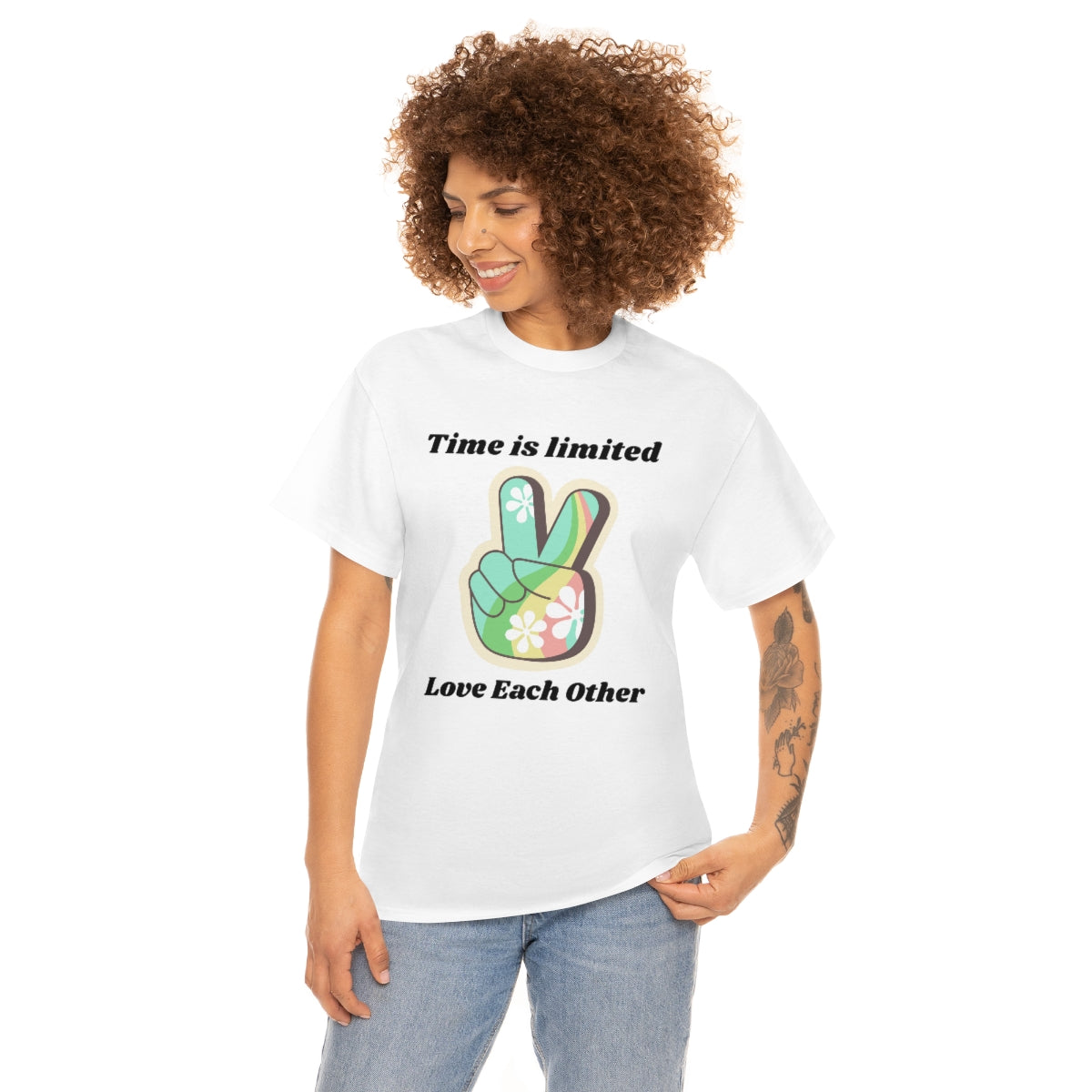 Time is Limited Love Each Other Peace Sign Unisex Heavy Cotton Tee