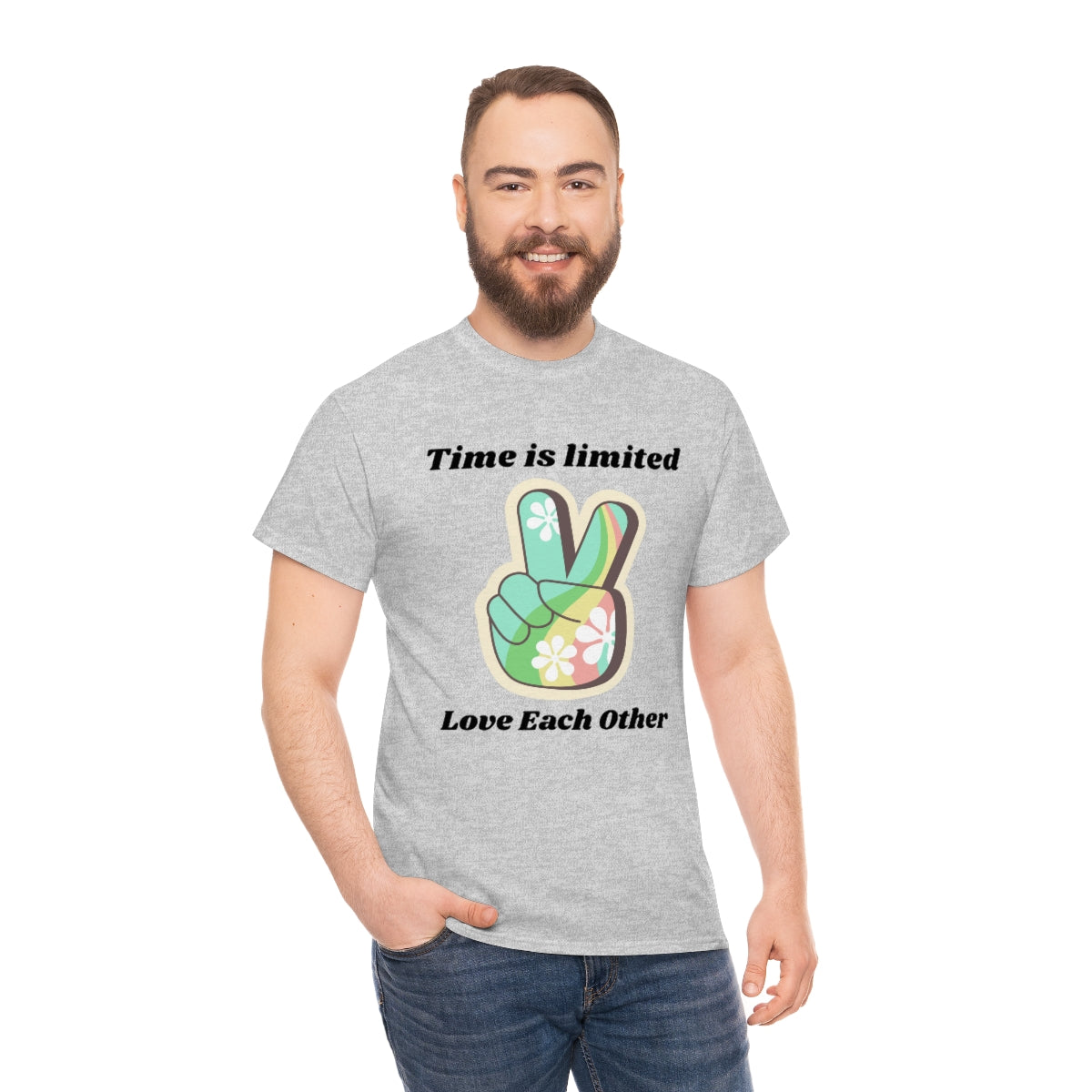 Time is Limited Love Each Other Peace Sign Unisex Heavy Cotton Tee