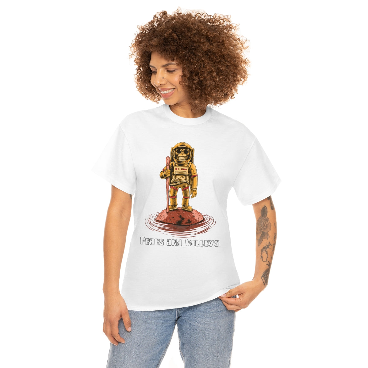 Peaks and Valleys Monkey Astronaut Unisex Heavy Cotton Tee