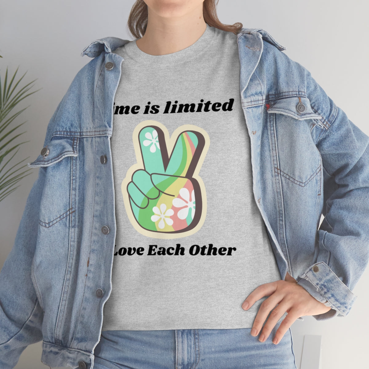 Time is Limited Love Each Other Peace Sign Unisex Heavy Cotton Tee