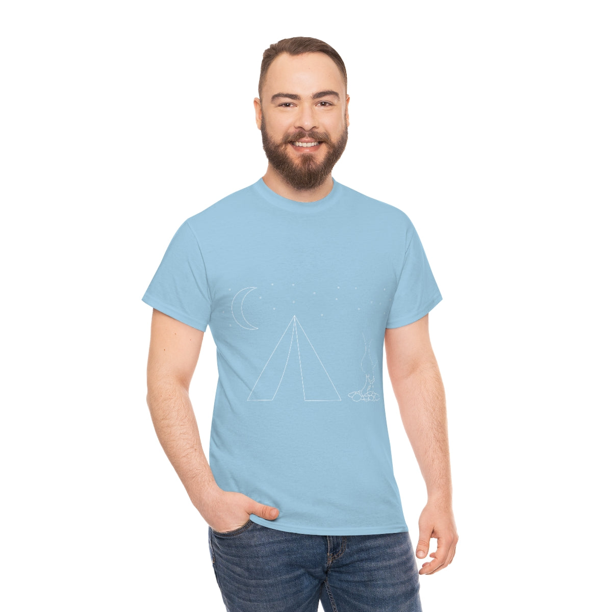 Simple Camping Outline Unisex Heavy Cotton Tee