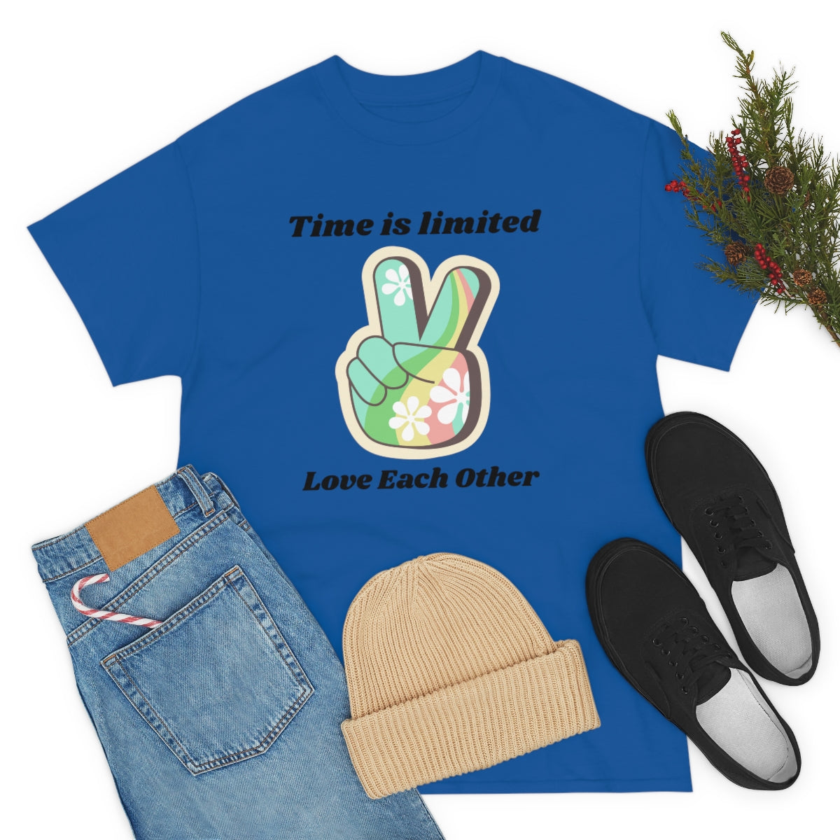 Time is Limited Love Each Other Peace Sign Unisex Heavy Cotton Tee