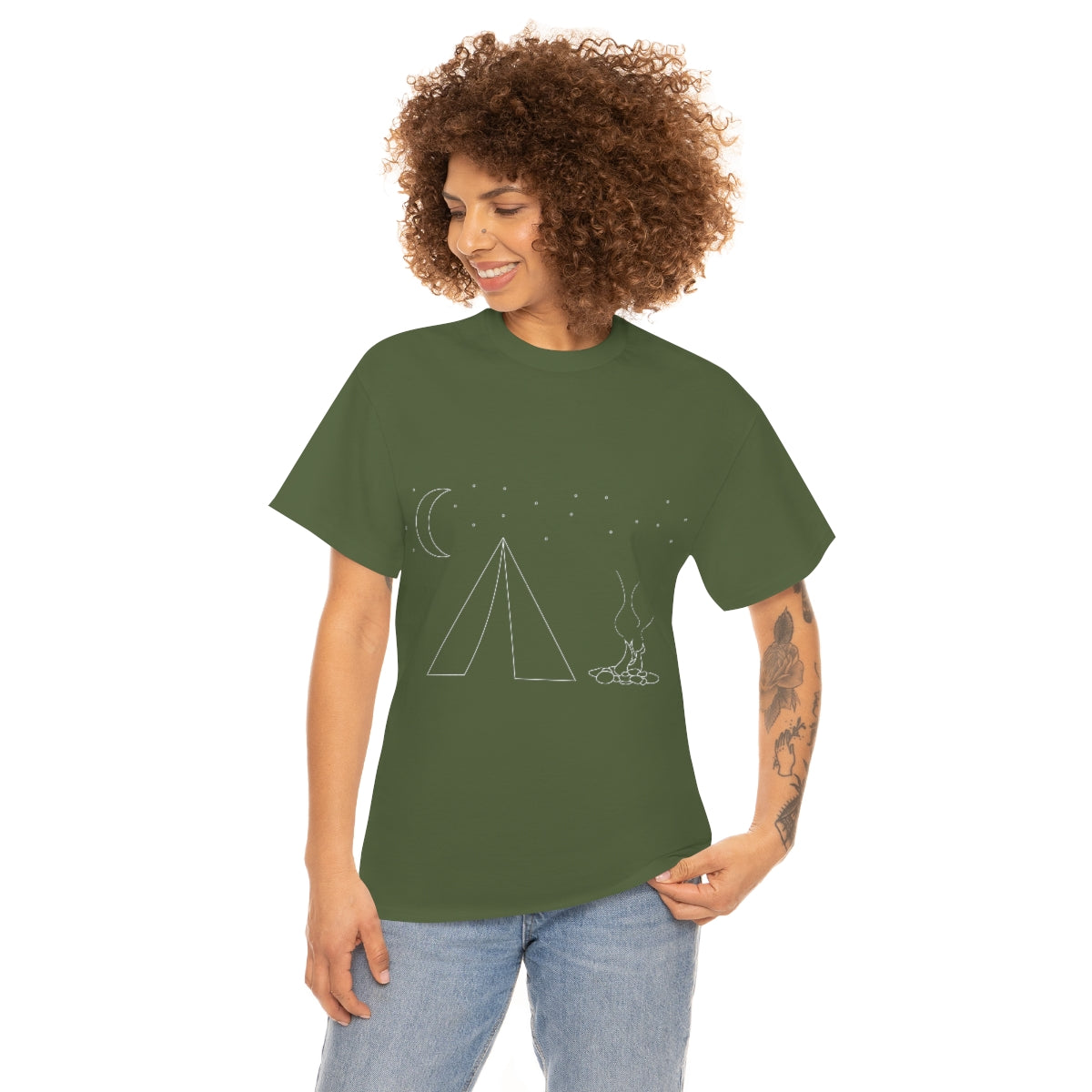 Simple Camping Outline Unisex Heavy Cotton Tee