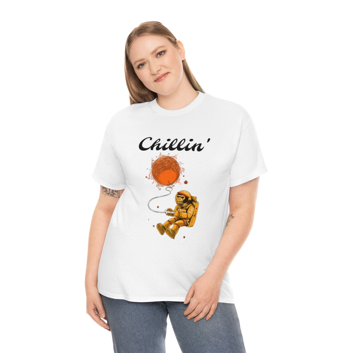 Chillin' Space Monkey Astronaut Unisex Heavy Cotton Tee