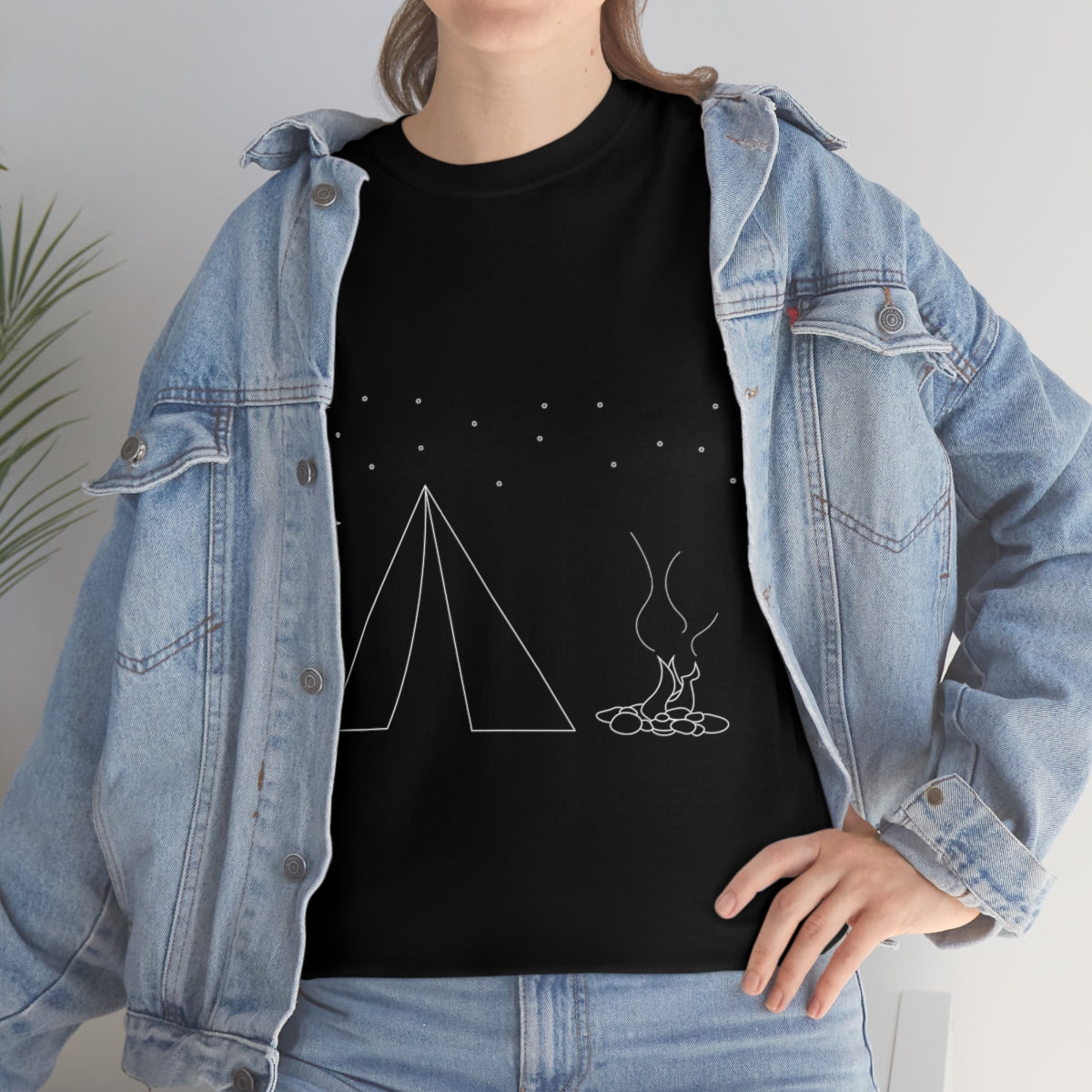Simple Camping Outline Unisex Heavy Cotton Tee