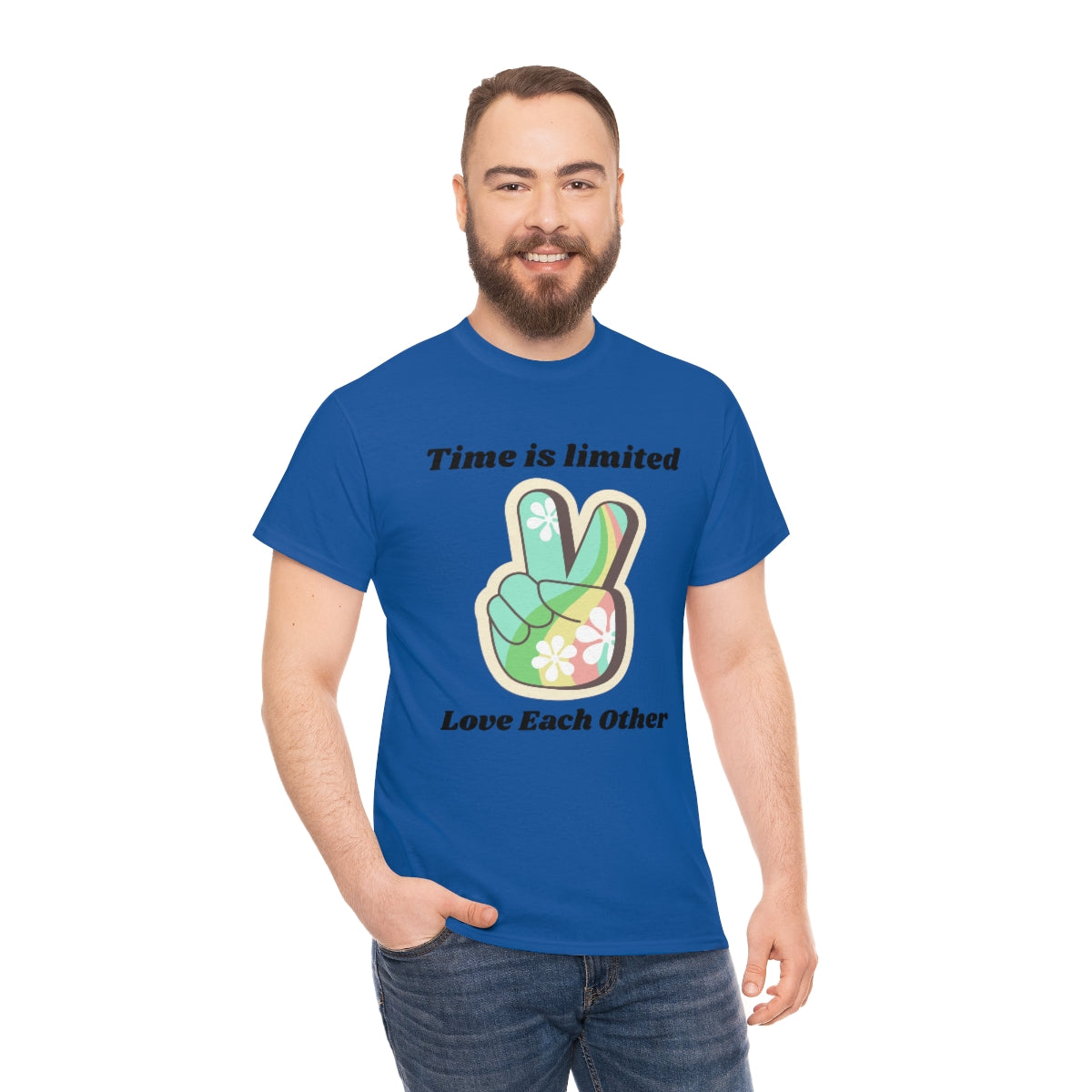 Time is Limited Love Each Other Peace Sign Unisex Heavy Cotton Tee