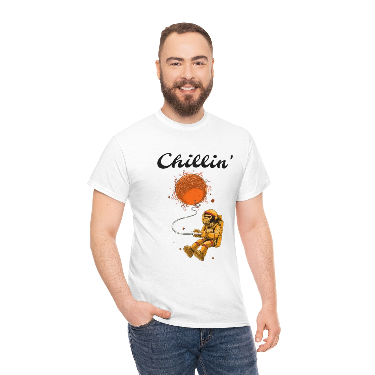 Chillin' Space Monkey Astronaut Unisex Heavy Cotton Tee