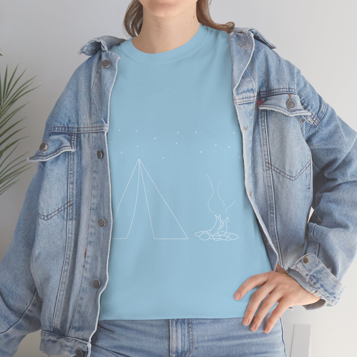 Simple Camping Outline Unisex Heavy Cotton Tee