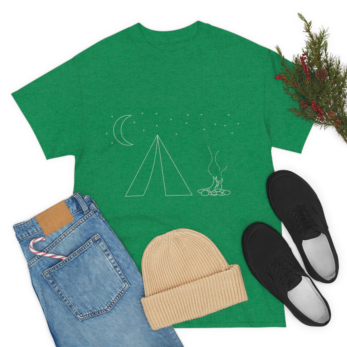 Simple Camping Outline Unisex Heavy Cotton Tee