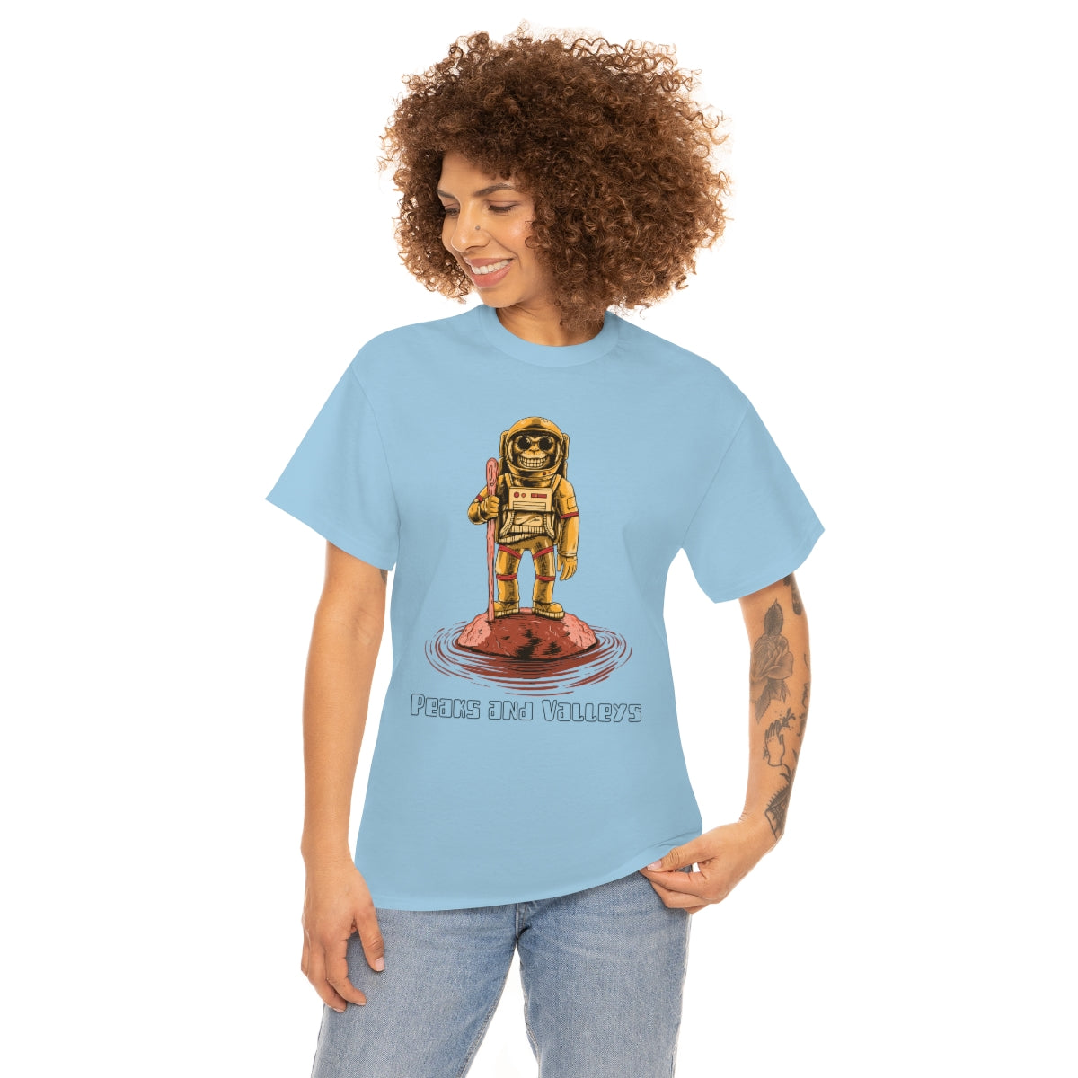 Peaks and Valleys Monkey Astronaut Unisex Heavy Cotton Tee