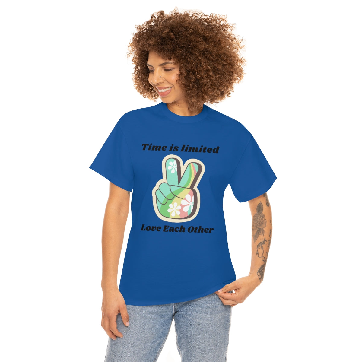 Time is Limited Love Each Other Peace Sign Unisex Heavy Cotton Tee