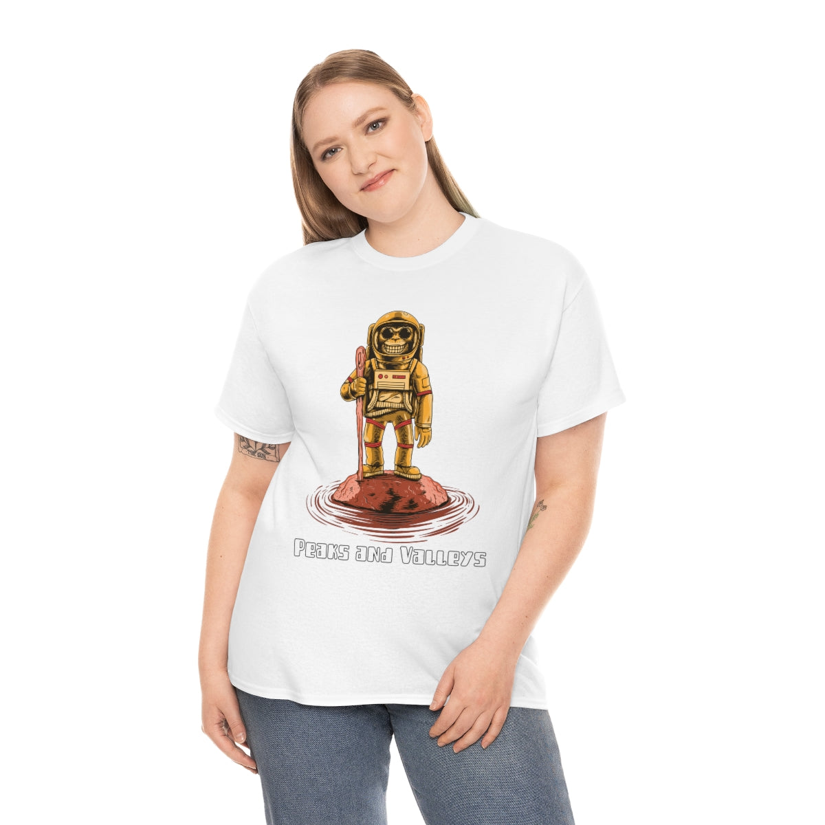 Peaks and Valleys Monkey Astronaut Unisex Heavy Cotton Tee