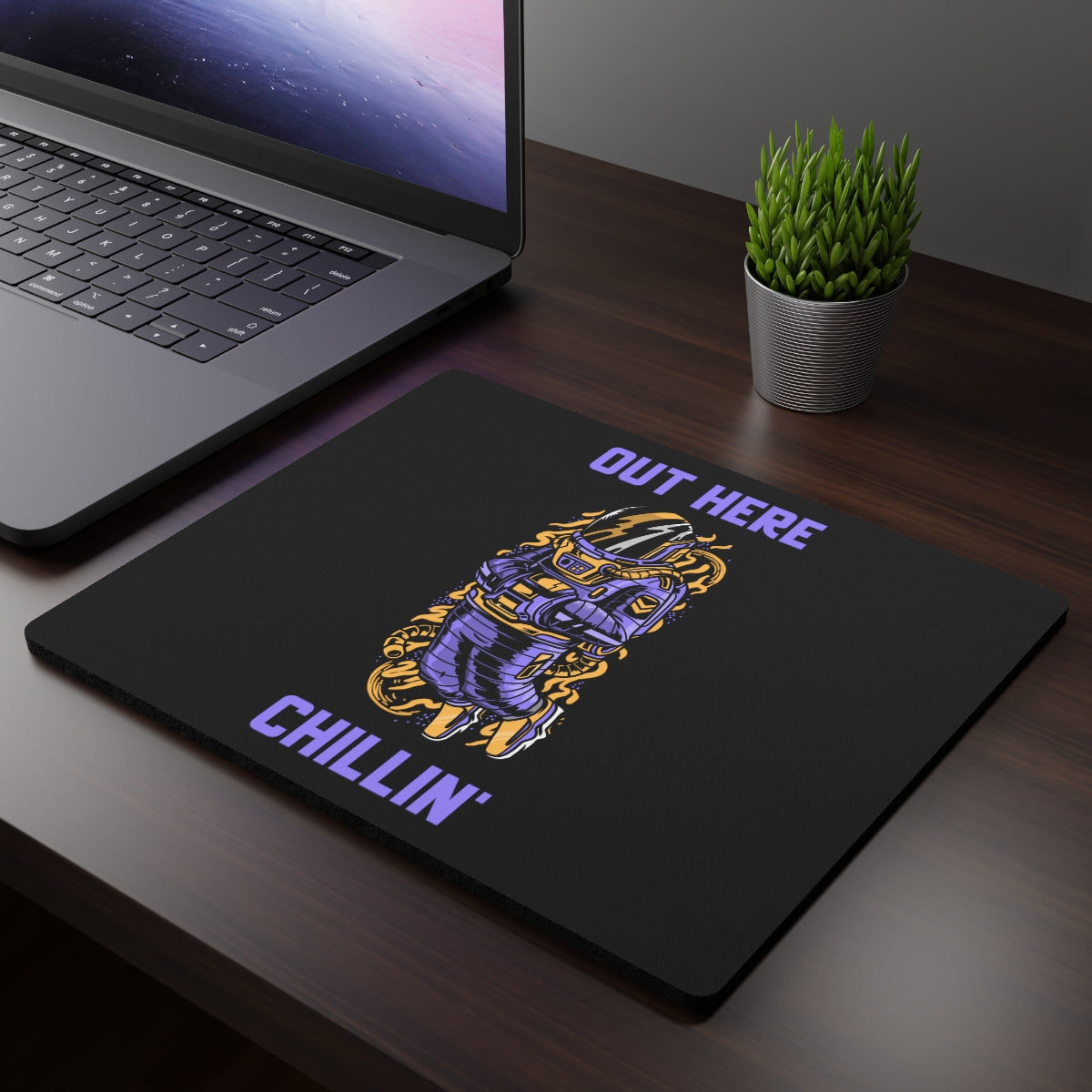 Out Here Chillin Purple Astronaut Rectangular Mouse Pad