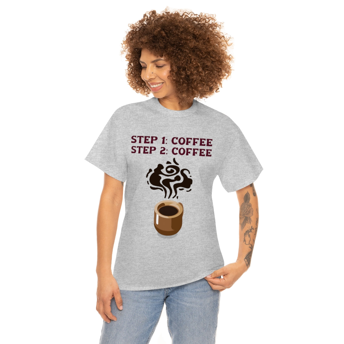 Step One: Coffee Step Two: Coffee Unisex Heavy Cotton Tee