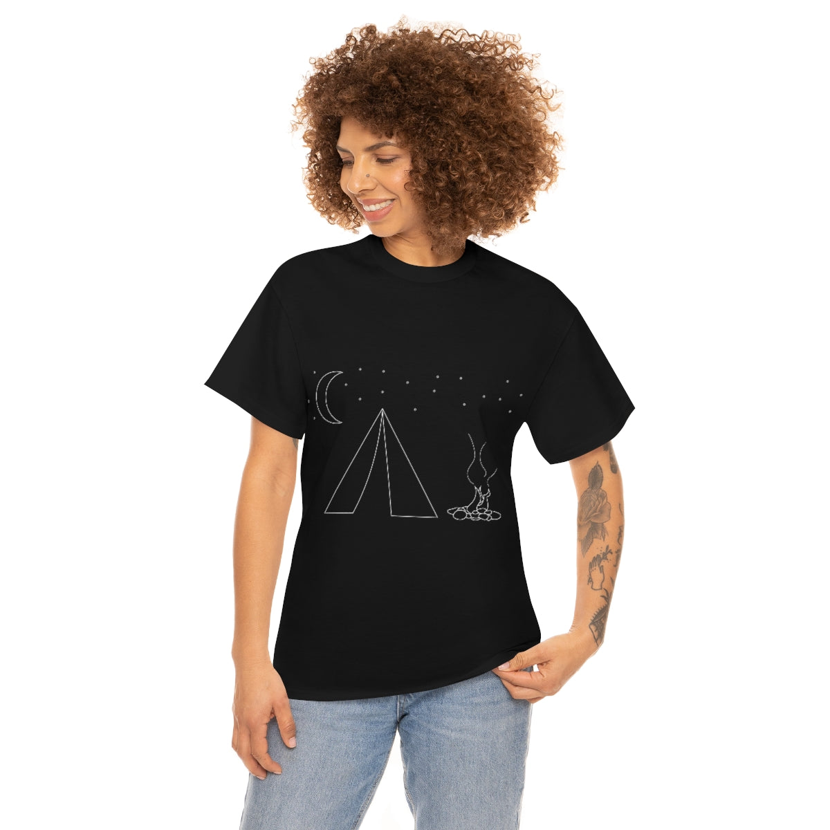 Simple Camping Outline Unisex Heavy Cotton Tee