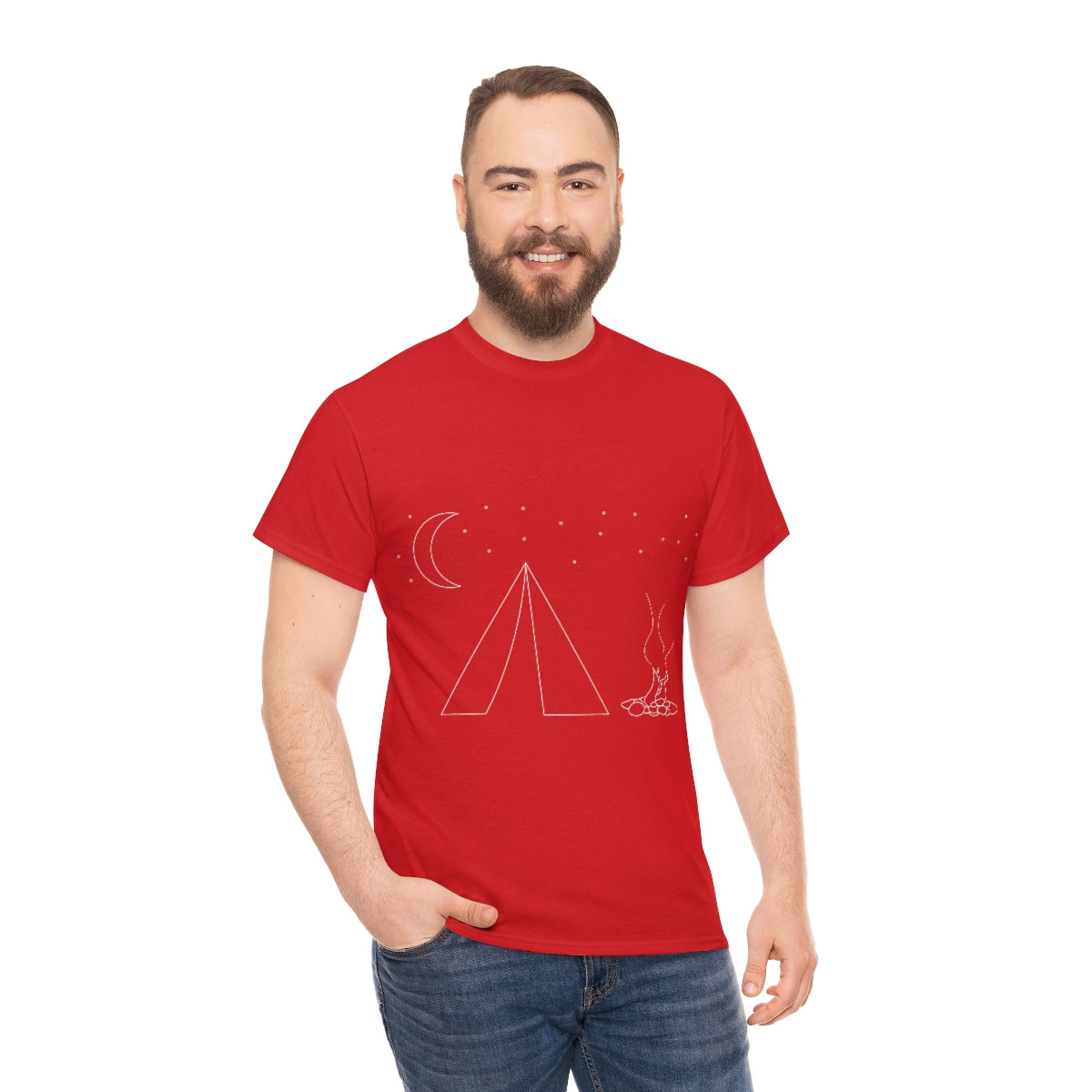 Simple Camping Outline Unisex Heavy Cotton Tee