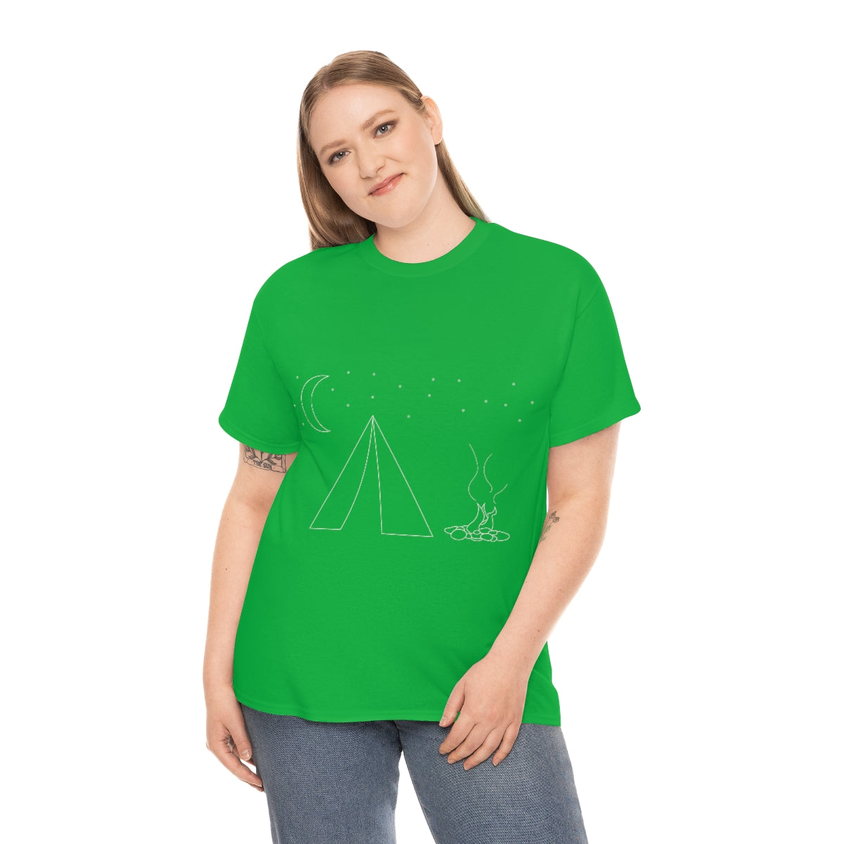 Simple Camping Outline Unisex Heavy Cotton Tee