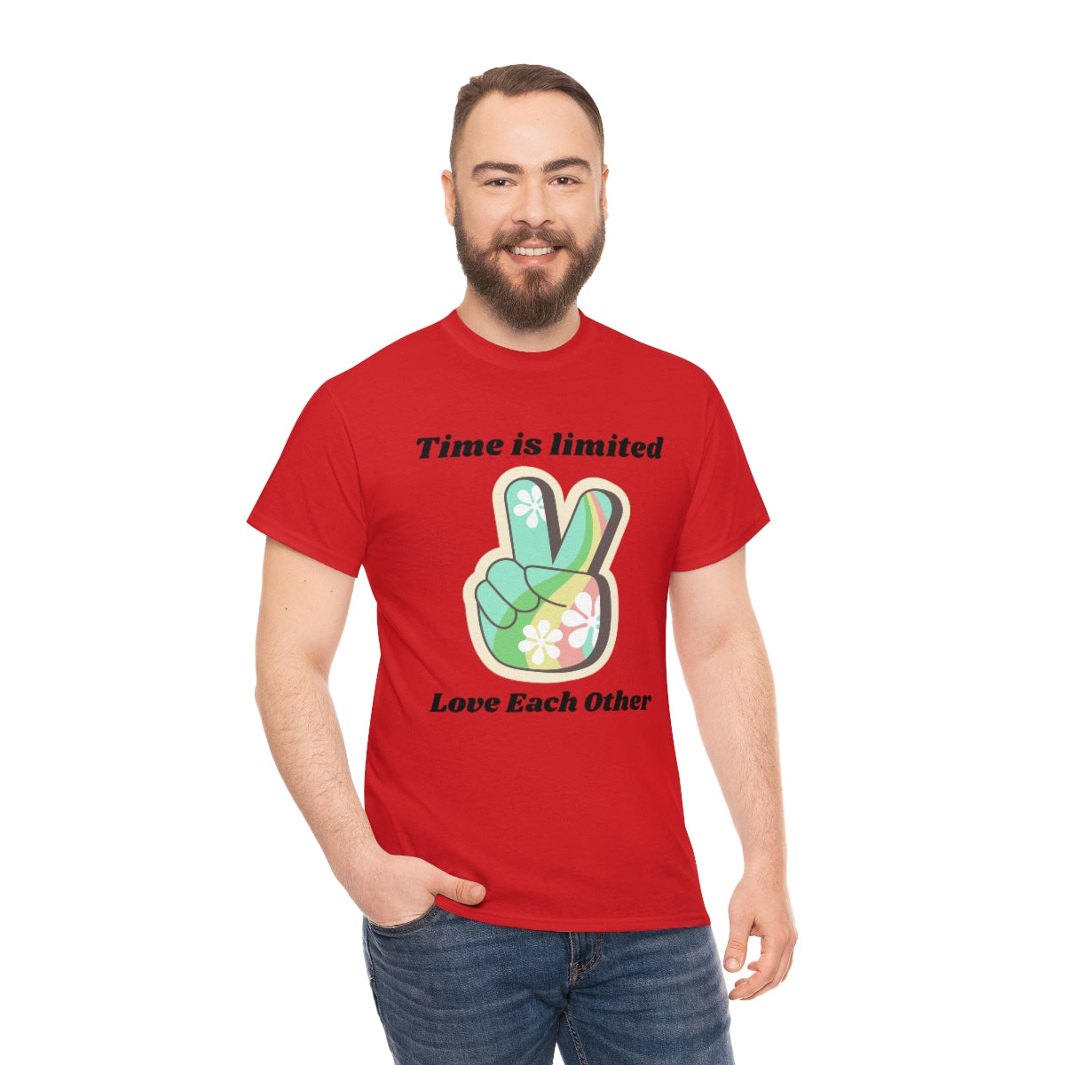 Time is Limited Love Each Other Peace Sign Unisex Heavy Cotton Tee