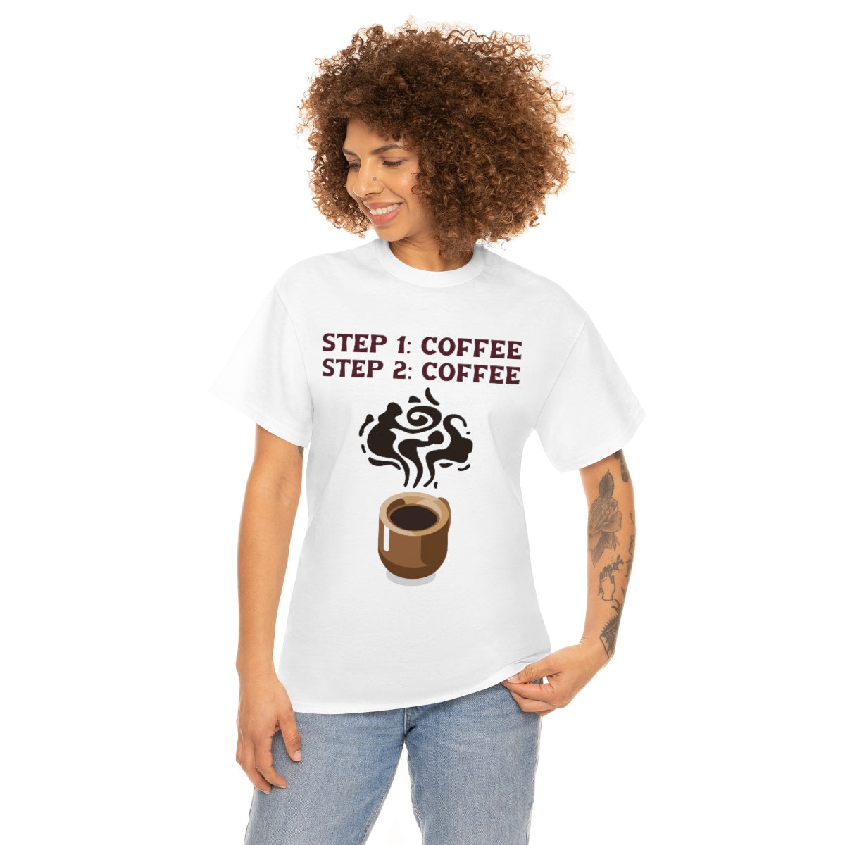 Step One: Coffee Step Two: Coffee Unisex Heavy Cotton Tee