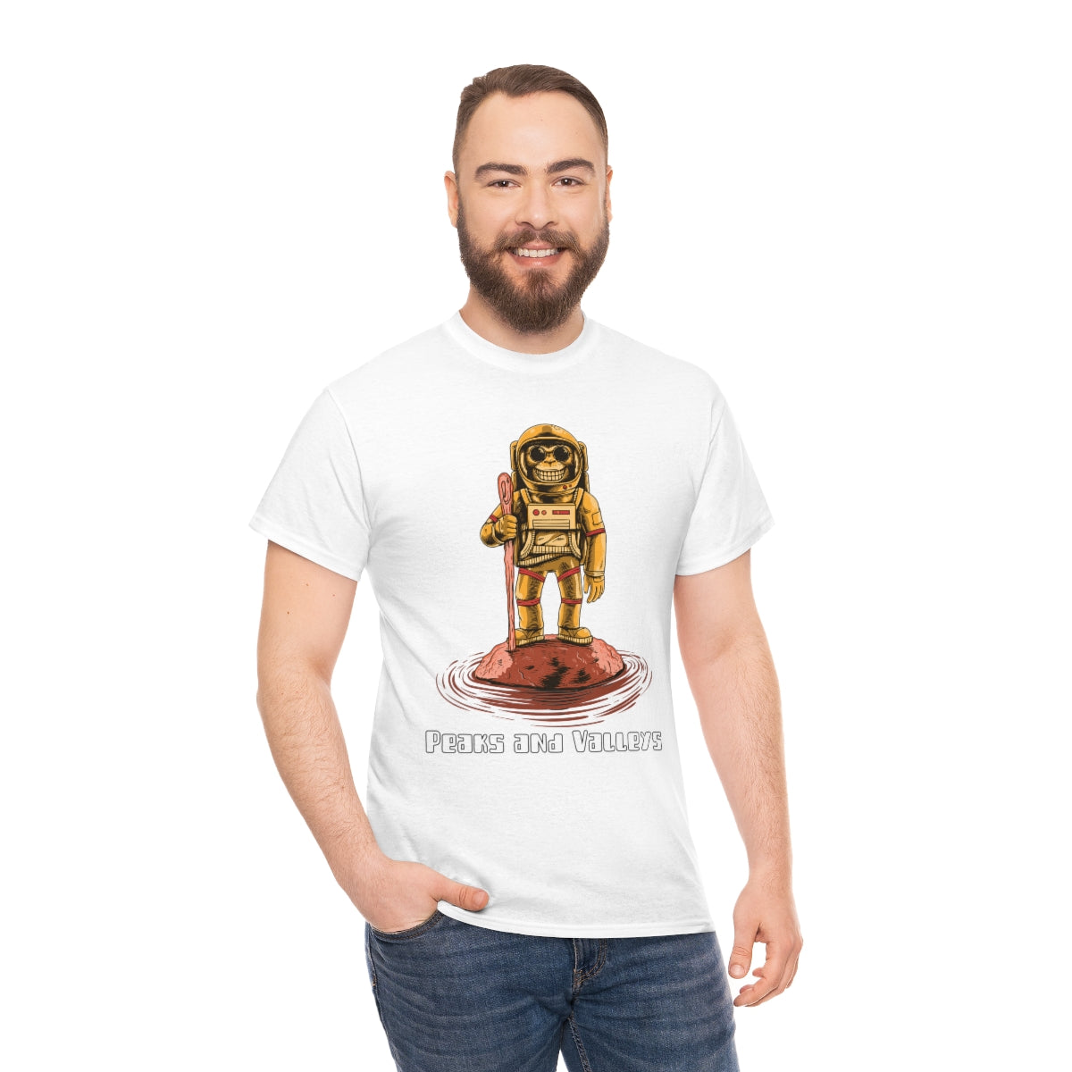 Peaks and Valleys Monkey Astronaut Unisex Heavy Cotton Tee