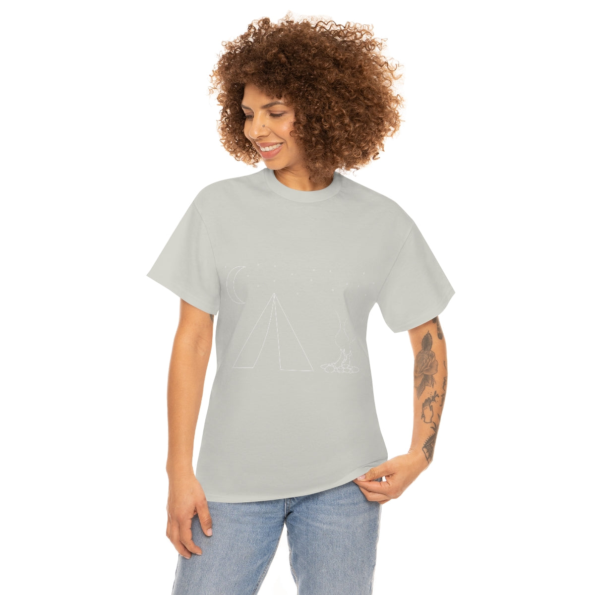 Simple Camping Outline Unisex Heavy Cotton Tee