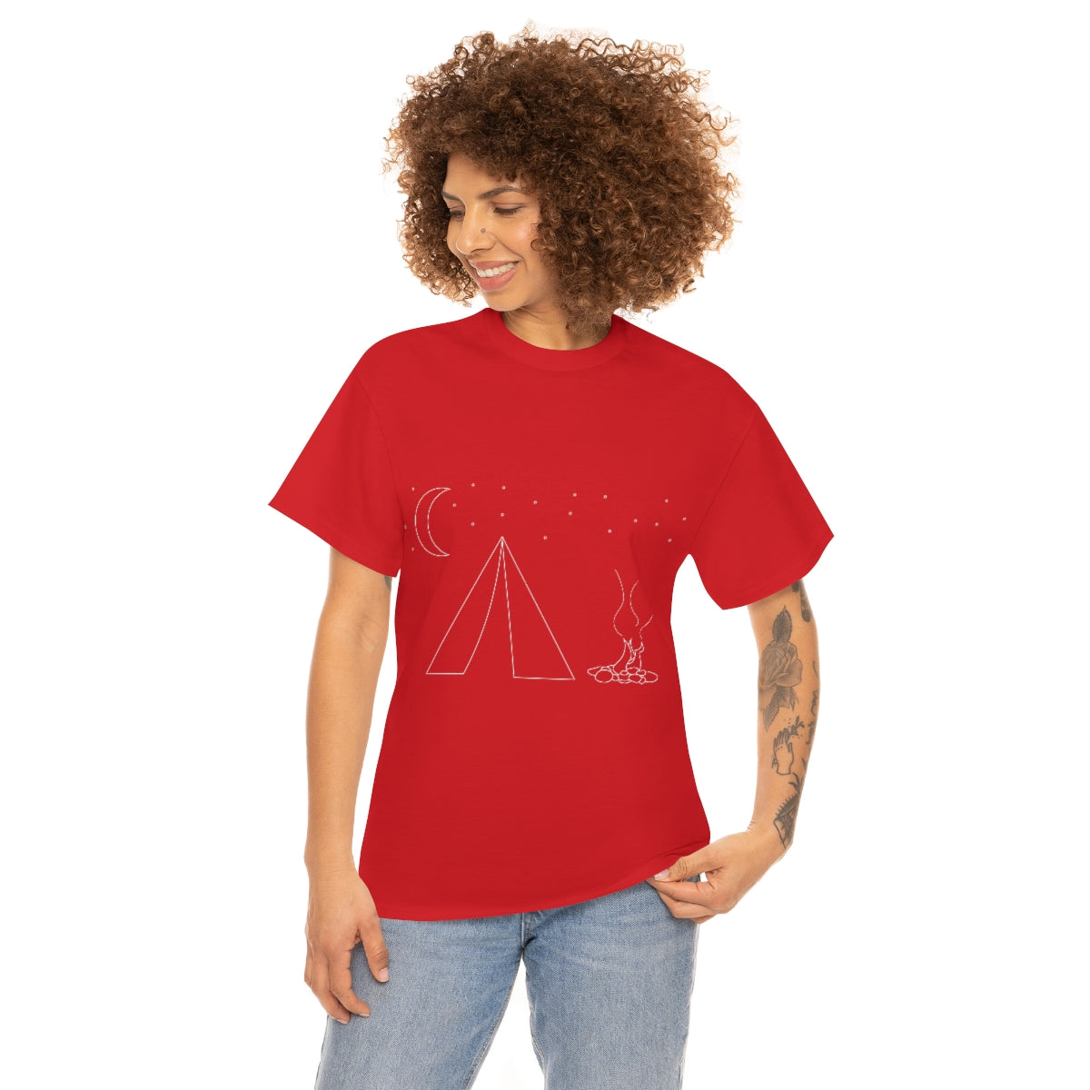 Simple Camping Outline Unisex Heavy Cotton Tee