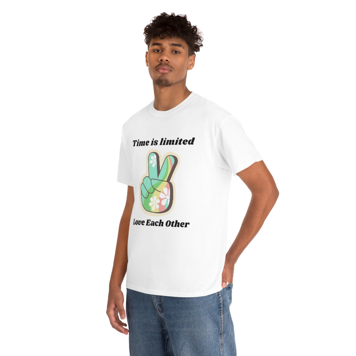 Time is Limited Love Each Other Peace Sign Unisex Heavy Cotton Tee