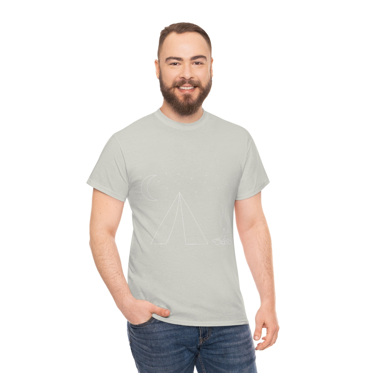 Simple Camping Outline Unisex Heavy Cotton Tee